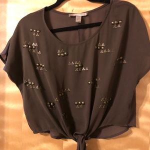 Olive Green Embellished Tie Top
